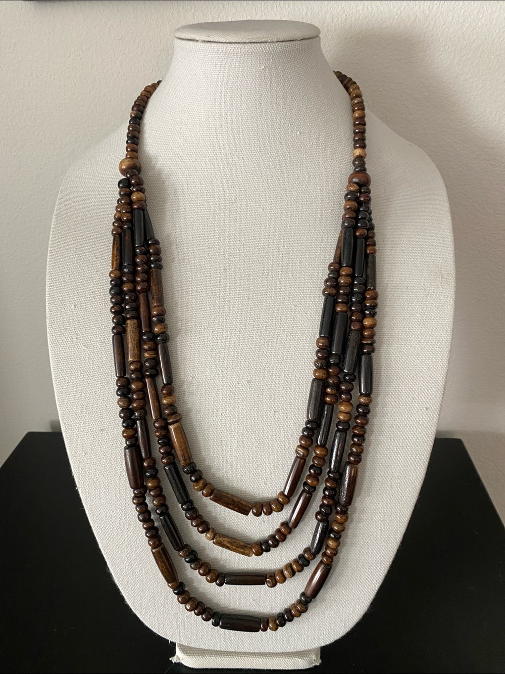 Beautiful Multi-Strand Brown Wooden Bead Necklace